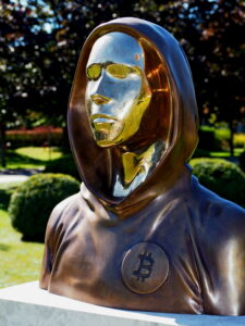 Statue of Bitcoin founder Satoshi Nakamoto in Budapest, HU